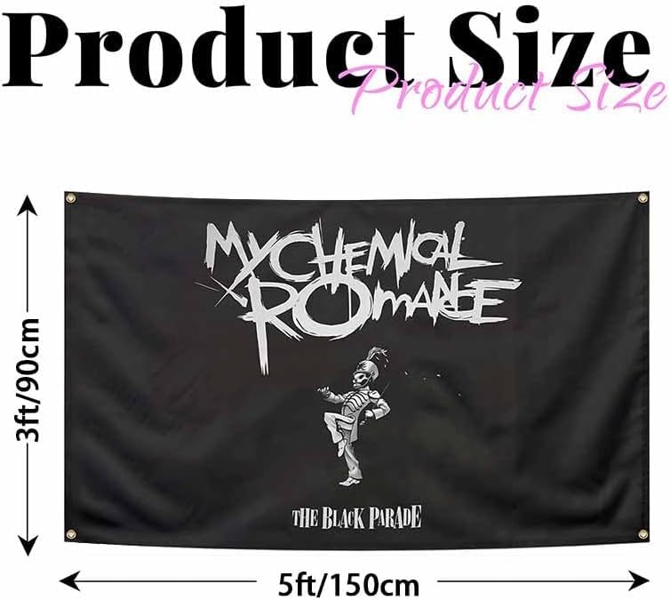 Image of Funny My Chemical Music Flag Romance Black Background With Brass Grommets 100% Polyester Man Cave Bedroom Wall Art Decor