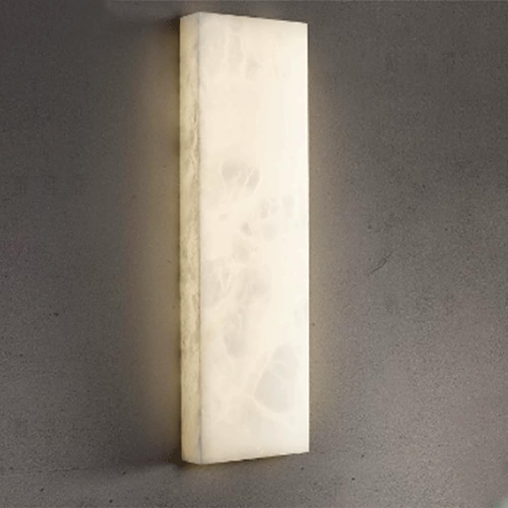 SHUANGZ ﻿Bedside Wall Wall Mounted Lamp,Natural Marble Light Fixture New Chinese Style Wall Mounted Lamp Natural Alabaster Wall Sconce for Bedroom Hallway Living Room Bathroom,Rectangle