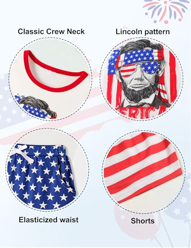 Toddler 4th Of July Outfit Boy Shirt Flag Print Red Shirt Top Shorts 2 Piece Set4