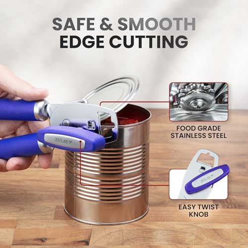 Image of Zulay Kitchen Manual Can Opener Heavy Duty Patented Stainless Steel, Purple