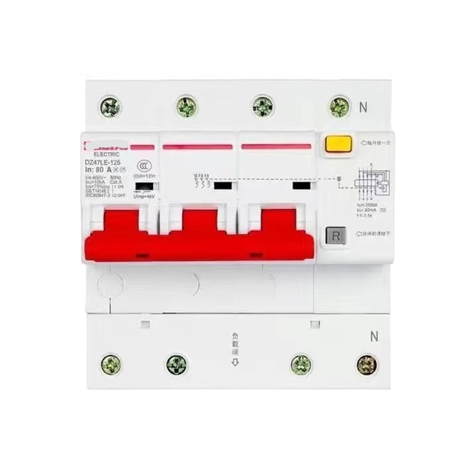 Leakage Protection Circuit Breaker 3P+N air Switch with Leakage Protection 32A 20A 40A 63A(DZ47LE-125-3P+N-D80A)