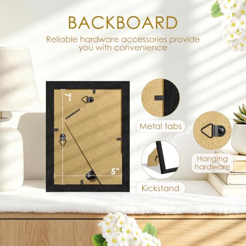 Image of 5x7 Picture Frame Set of 2, Solid Wood Frames, Black Woodgrain