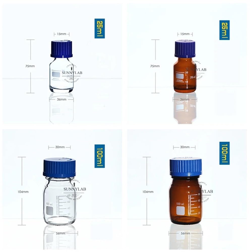 Laborausstattung und -bedarf 25 ml bis 1000 Laborflasche, transparent/braun, mit Schraubverschluss, versiegelte Flasche, Glas-Laborflasche