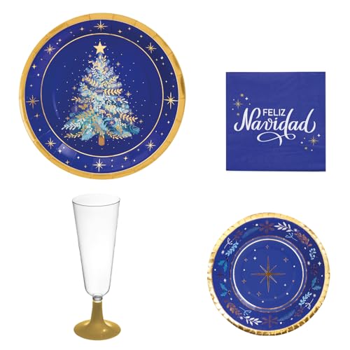 OH YEAH - Kit Vajilla Navidad 6 Personas Azul Noche - 50 Piezas - Platos, Vasos, y Servilletas Desechables - Temática Navideña - Cenas Navideñas, Reuniones Familiares y Fiestas de Fin de Año OH YEAH - Kit Vajilla Navidad 6 Personas Azul Noche - 50 Piezas - Platos, Vasos, y Servilletas Desechables - Temática Navideña - Cenas Navideñas, Reuniones Familiares y Fiestas de Fin de Año
