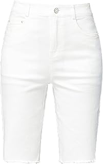 Women's Regular Fit Rolled Hem Bermuda Short Hem High-Rise Jean Short Classic Fit Roll Cuff Slimming Short