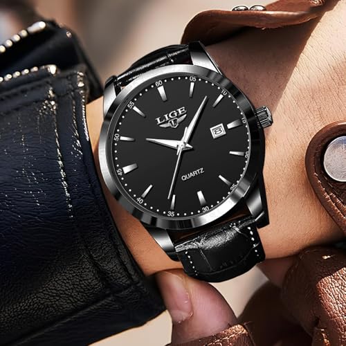 Image of LIGE Fashion Mans Wristwatch Date Luminous Dress Watch for Man Stylish Waterproof Quartz Wrist Watch Stylish Leather Watches for Men