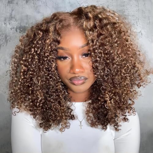 Deep Wave Lace Front Wigs Human Hair 13x4 Honey Blonde Deep Curly Human Hair wig 220% Density Ombre Deep Wave 4/27 Highlight Lace Front Wigs Wet And Wavy Water Wave Wig for Women 18 Inch