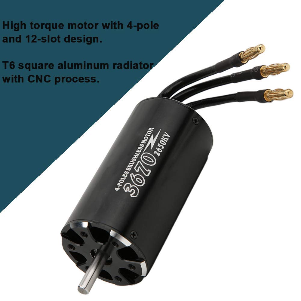 Drfeify Motor de Barco RC, Motor sin Escobillas de 2650 KV con Diseño de Alto par, Potencia de 1600 W para Barcos de Control Remoto y Coches RC de Alta Potencia
