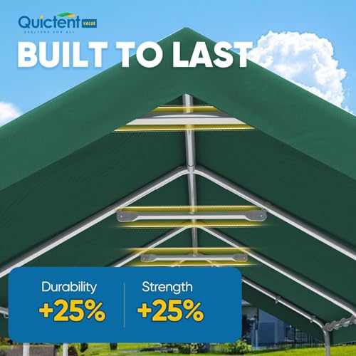 Quictent 10x20 ft Heavy Duty Carport Canopy Galvanized Car Tent Outdoor Garage Boat Shelter with Reinforced Structure, with Hanging Edge - Green - Image 2