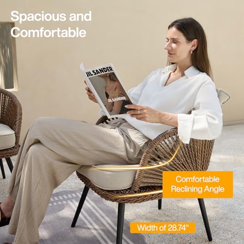 Tribesigns 4-Piece Outdoor Patio Furniture Set with Removable Waterproof Cushions, All-Weather Rattan Wicker Conversation Furniture Set with Glass Coffee Table for Garden, Pool, Porch, Balcony (Brown) - Image 3