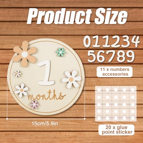 Baby Months Signs, Wooden Baby Monthly Cards Flower Style Baby Keepsake Newborn Sign with 11 Numbers Baby Announcement Sign for Baby Growth Record Milestone - Image 3