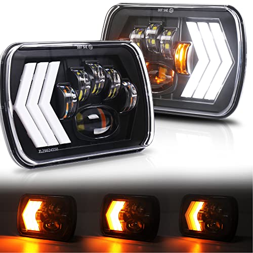 MOVOTOR 7x6 Led Headlights with Sequential Turn Signal 5x7 Seam Beam Headlights for Cherokee XJ YJ MJ Truck