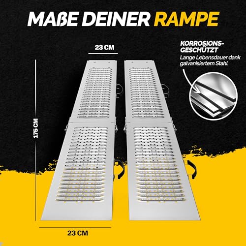 MONZANA® 2X Auffahrrampe 400kg (je 200kg) klappbar Laderampe verzinkter Stahl rutschfeste Oberfläche Auffahrschiene Verladerampe PKW Verladeschiene