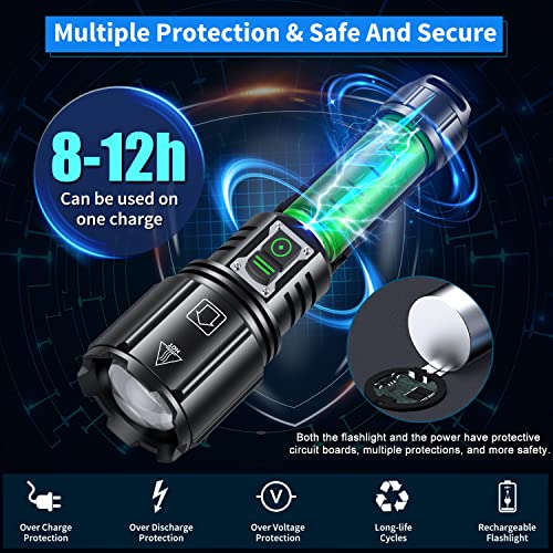 Gehavin Rechargeable Led Flashlight,200000 Lumens Super Bright Xhp160 Flashlight With 6 Modes, Waterproof, Zoomable, Fast Charging,Ideal For Camping And Emergencies #TOP3