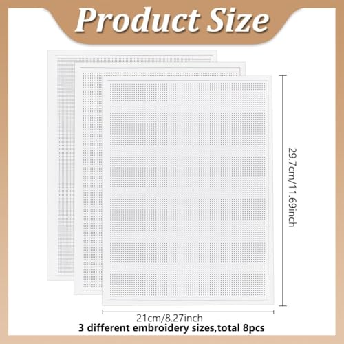 FREEBLOSS 8Pcs Sashiko Water Soluble Embroidery Patterns Hand Sewing Embroidery Stabilizers Stick and Stitch Embroidery Paper Cross Stitch Blanks Embroidery Patterns for Sewing Lovers 9/11/14CT