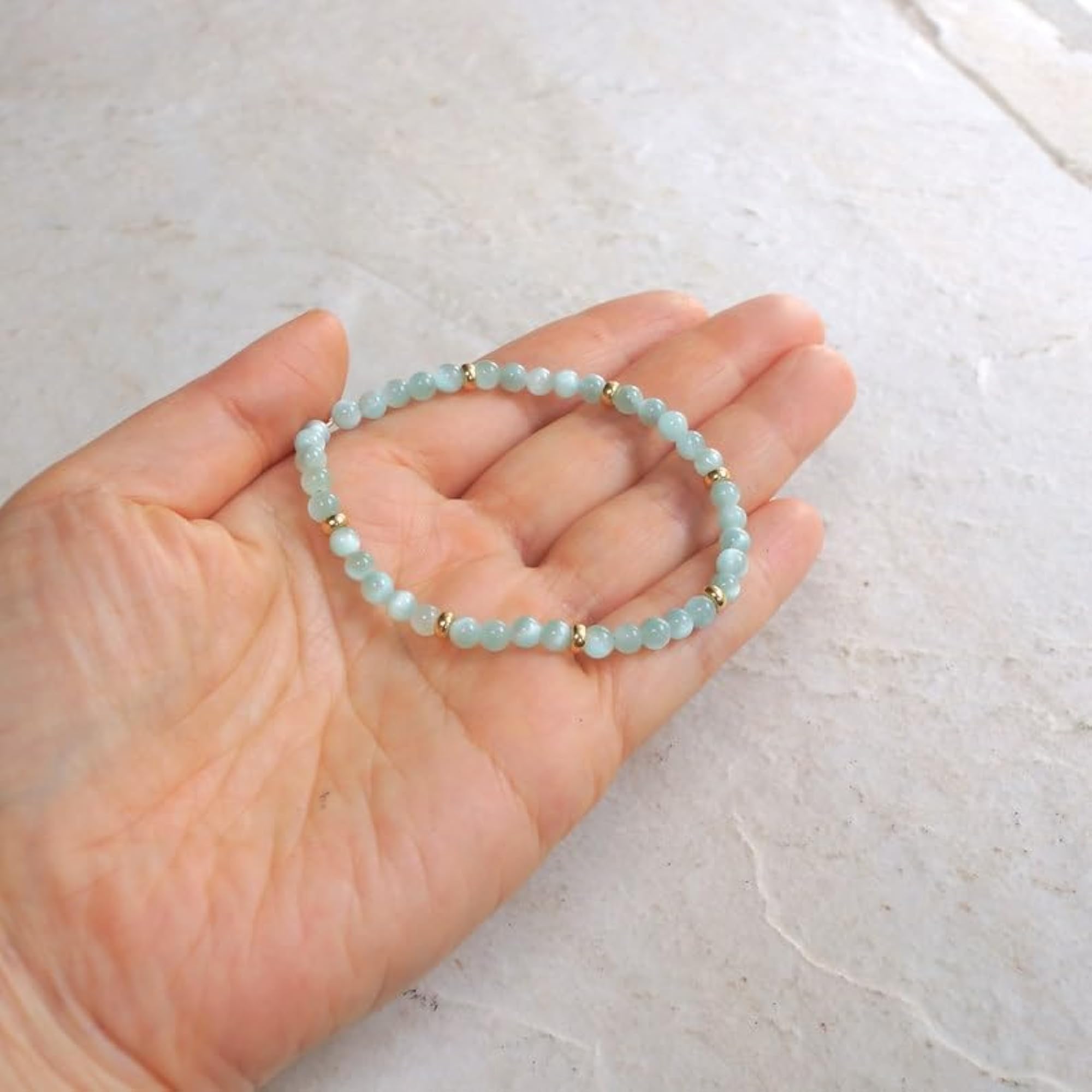 Unisex Blue Moonstone Round Smooth Bead Bracelet, 7 Inch