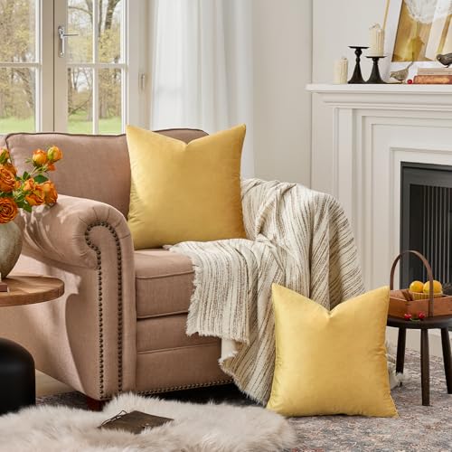 Image of GIGIZAZA Decor Throw Couch Pillow Covers,Sofa Cushion Yellow Pillow Covers,Velvet Pillow Cases 24 x 24inch