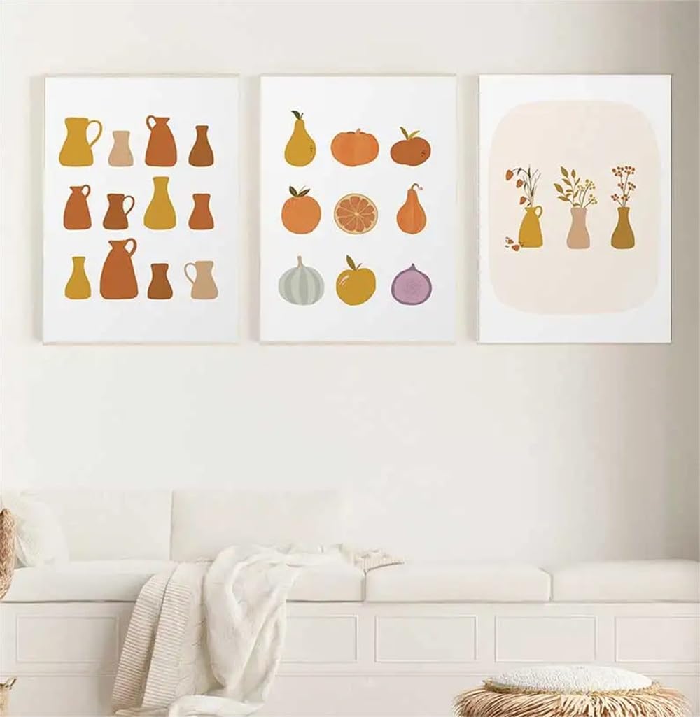 WUHBCZ Canvas Paints-Modern Abstract Clay Jar Vase Fruits Canvas Painting Wall Art Minimalist Picture Posters Print Living Room Office Corridor Decoration-60 * 70cm/3PCS (No Frame)