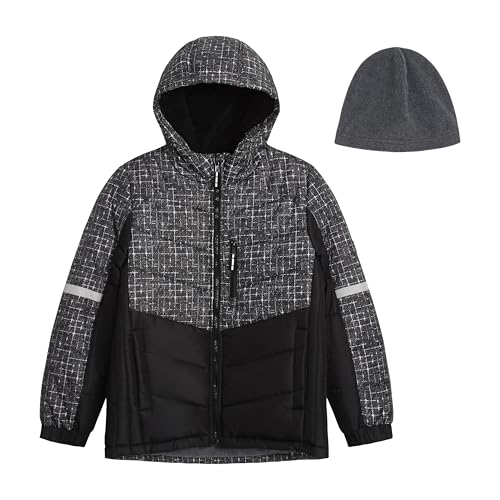 Image of LONDON FOG Boys' Heavyweight Hooded Puffer Jacket with Sherpa-Lined Hood & Fleece Beanie