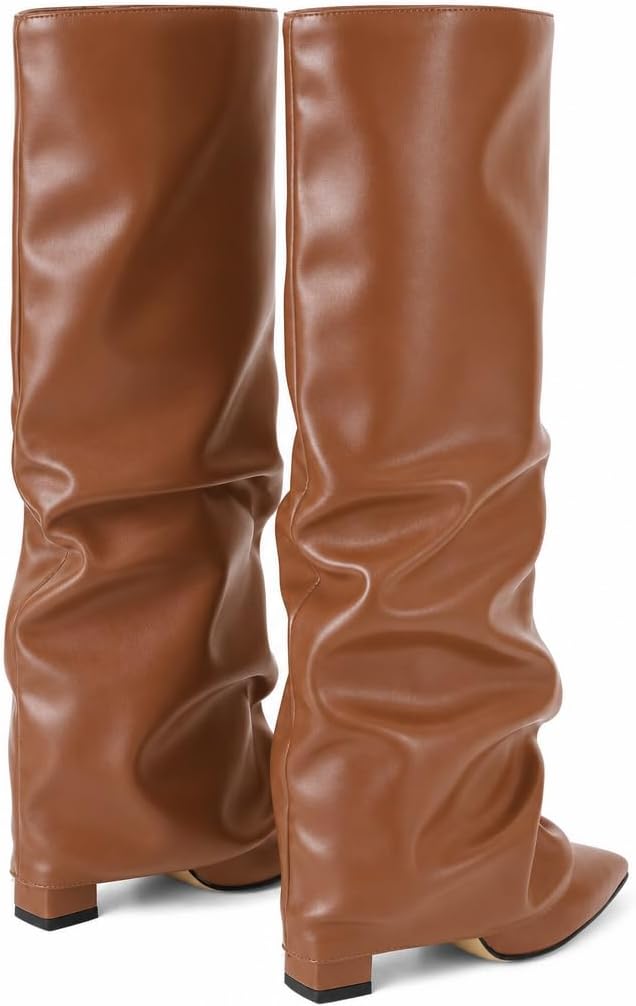 SaraIris Women's Slouchy Knee High Boots - Black, Pointed Toe, Fold Over, Chunky, Shark Boots image 4