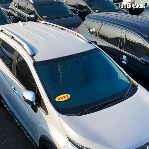 Image of 2023 Car Model Year Windshield Stickers | 14 inch x 5.5 inch Oval Stickers for Car Dealerships, Vehicle Windshields (Pack of 12)