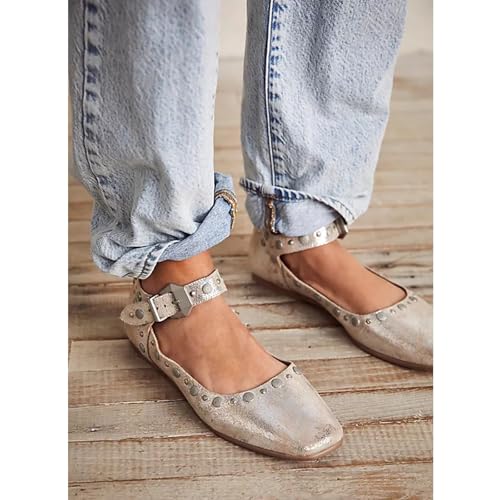 DOEYG Studded Mary Janes Ballet Flats Shoes for Women Square Toe Mary Jane Shoes Dressy Casual Ballerina Shoes with Buckle Strap3