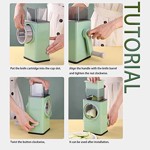 Potato Slicer Upgraded Hand Crank Vegetable Cutter Rotary Cheese Graters Multifunctional Chopper Veget Shredders Fruit Kitchen Tool With 3 Stainless Steel Drum Blades For Vegetables（Green） #TOP1