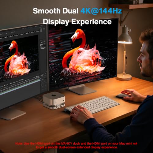 Image of IVANKY 13-in-1 Mac mini M4 &M4 Pro (2024) Dock, Dual 4K@144Hz Extended Displays Docking Station Stand for M5, with M.2 NVMe SSD Enclosure, HDMI Hub, 10Gbps USB, SD /TF, Audio Ports*2, 20W PD Adapter*1