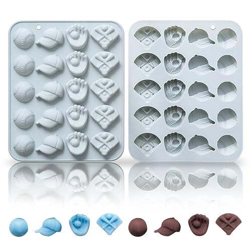 Baseball Chocolate Mold,Sports Theme Silicone Mold,20-Cavity Baseball Softball Bat Glove Silicone Fondant Candy Baking Mould for Sport Themed Party Cake Cupcake Topper Sugar Paste Decorating