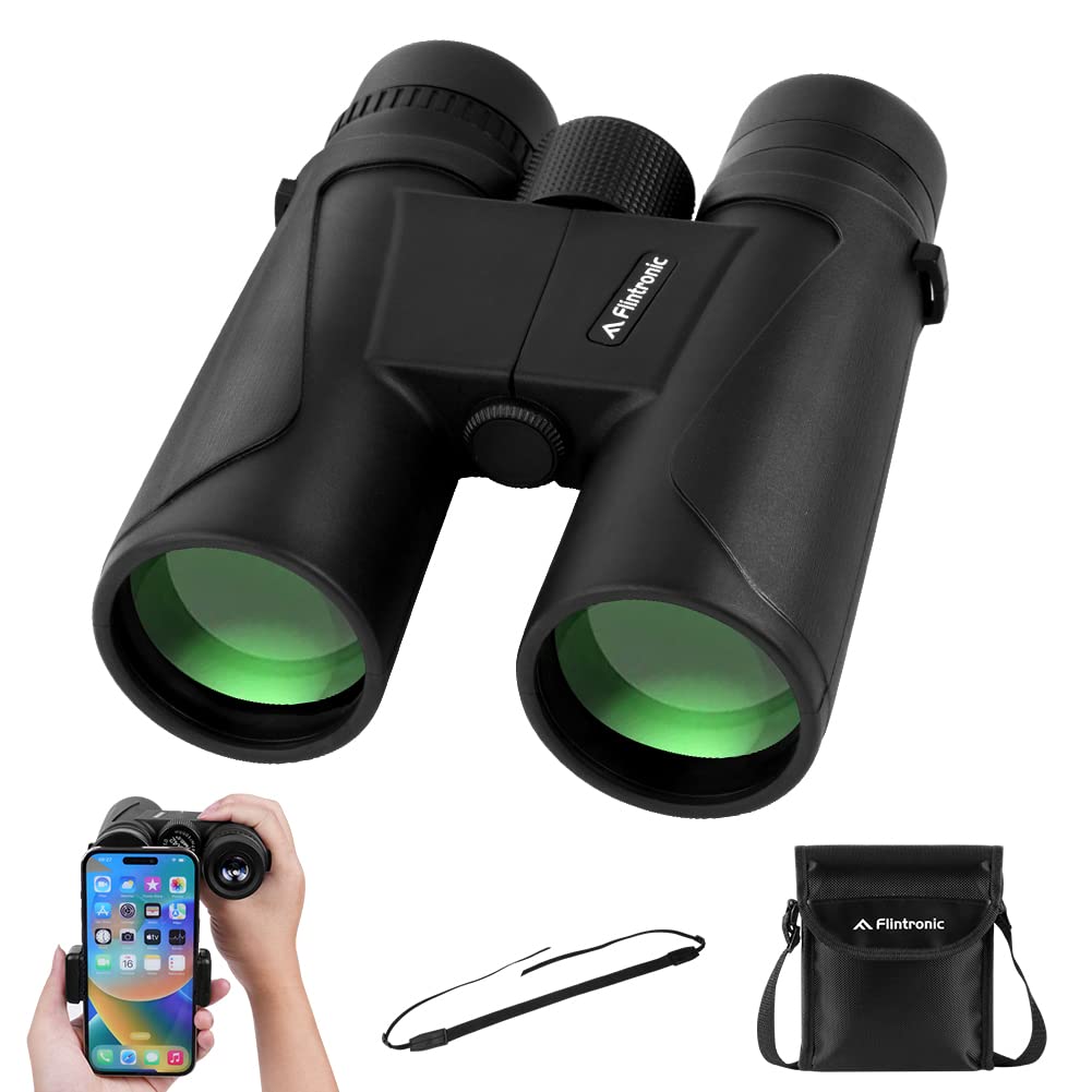 Flintronic Binocolo Professionale, 12x42 HD Binocolo impermeabile, Binocoli Compatto BAK4 Prisma e FMC Obiettivo, Binocoli Pieghevole con Adattatore per Caccia, Visite Turistiche, Birdwatching