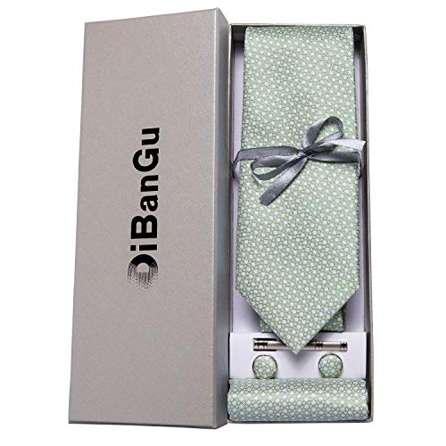 Dibangu Sage Green Tie For Men Silk Necktie Pocket Square Cufflinks Tie Clip Set Wedding Business #TOP1