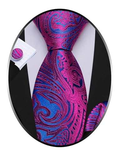 Image of Barry.Wang Paisley Tie Fashion Set Hanky Cufflinks Neckties for Men Woven Silk