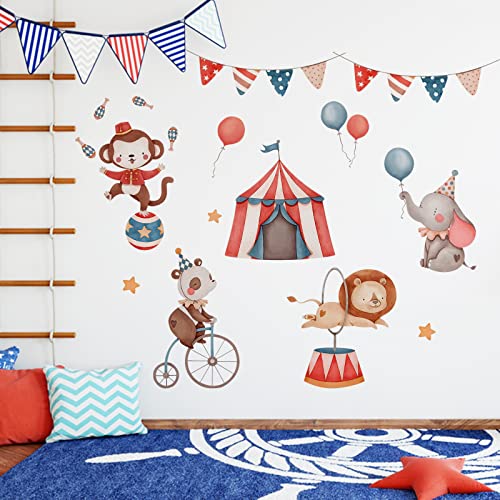 Mfault Baby Hot Air Balloon Animals Wall Decals Stickers, Cartoon Elephant Lion Bear Monkey Nursery Decorations Boy Girl Bedroom Playroom Art, Neutral Toddlers Kids Room Decor Gifts #TOP4