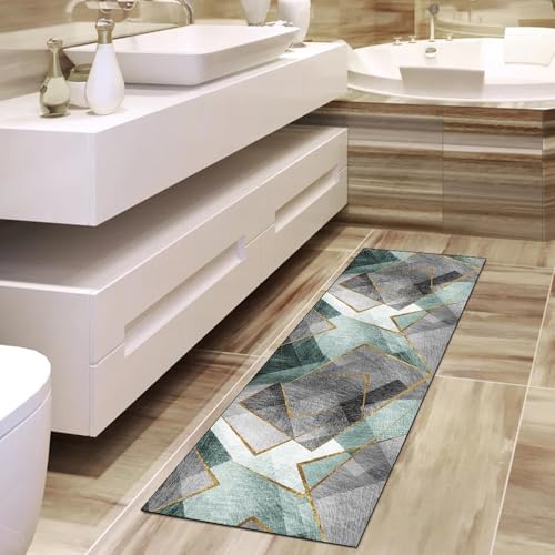 Tapis de couloir gris et vert 110x900 cm style patchwork pour décoration d'intérieur - 4