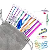 76pcs Tunisian Afghan Crochet Hooks Set 11 Size 2.0-8.0mm Aluminium Multicolor 10.6 Inches Crochet...