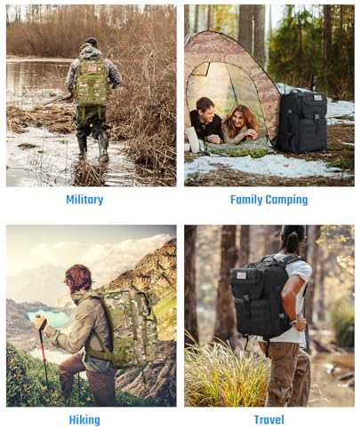 EZshoot Tactical Backpack, 45L Heavy Duty Military Backpack for Men, Army Molle 3 Days Assault Pack Bug Out Bag, Large Military Gear Travel Hiking Camping Sports Rucksack with Bottle Holder, CP
