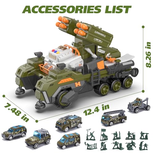 Cute Stone CS-LTTK Army Tank Toys, Army Men Tanks Playset With 6 Army Vehicles, Soldier Men, Big Military Tank Toys With Lights And Sounds, Launcher, Army Toy Gifts For Toddler Kids Boys thumb #8