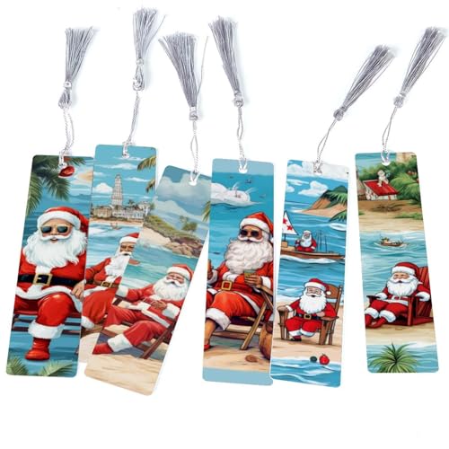 Marque-pages Père Noël d'été : lot de 6 pièces en papier premium pour collectionneur