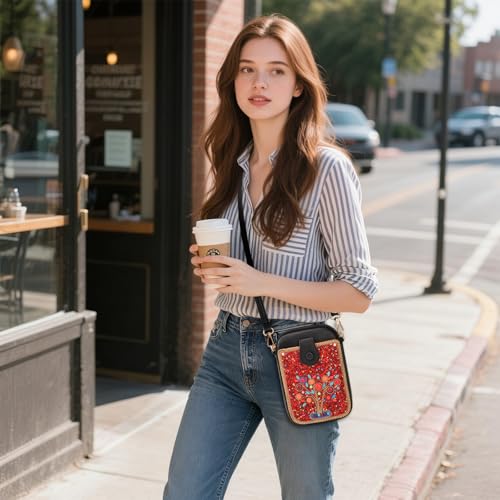 Image of Women's Small Crossbody Cell Phone Bag, Boho Colorful Beaded Purse Wallet with Handmade Cute Patterns
