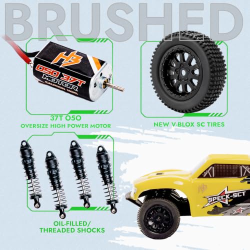 Image of HOBBYPLUS Speck SCT 1 /24 2WD RC Short Course Truck RTR, Brushed Motor, Oil-Filled Shocks, 2.4GHz Radio, Ready-to-Run Off Road RC Truck (Brushed Yellow)