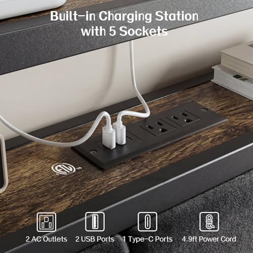 Image of OLEVS Twin Bed Frame with LED Light Storage Headboard and Charging Station Type C, Metal Platform Bed Twin Size,No Box Spring Needed, Noise Free, Easy Assembly