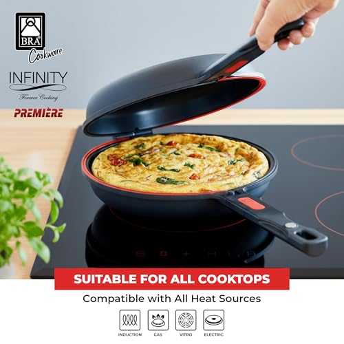 Image of BRA COOKWARE Premiere & Infinity 6-Piece Nonstick Cookware Set | Cast Aluminum Pots & Pans Set w / 1 Dual Skillet, 1 Pot, 1 Saucepan, 2 Lids | 3-Layer NonStick | All Stovetops | PFOA Free