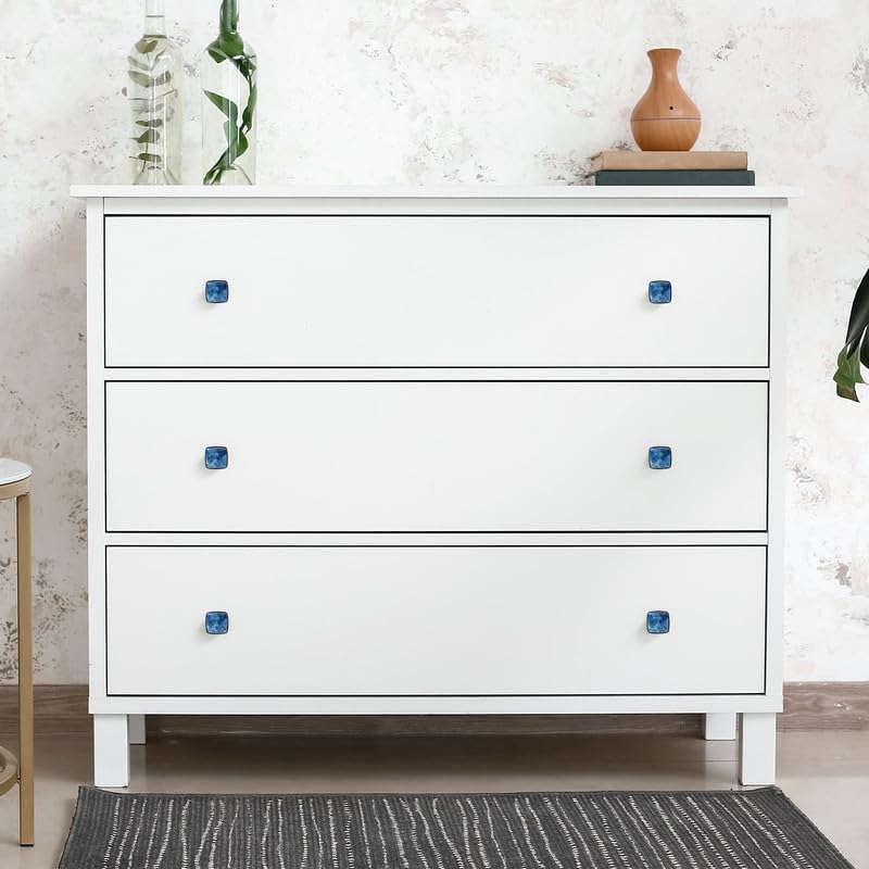 Miniatura 5 de LORVIES Paquete de 4 pomos decorativos florales de 1.2 pulgadas, cuadrados de vidrio ABS negro con un solo agujero, tiradores de cajón de aparador