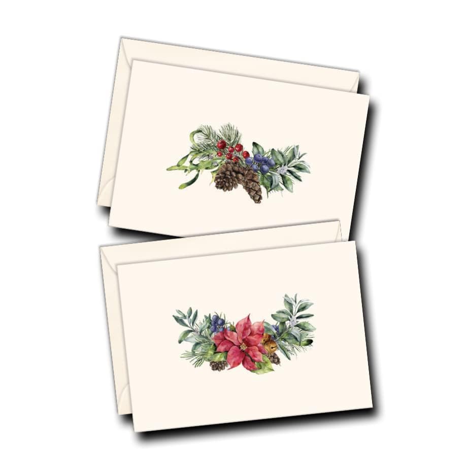 Image of Earth Sky + Water - Holiday Greenery Assortment Notecard Set - 8 Blank Cards with Envelopes (4 each of 2 styles)