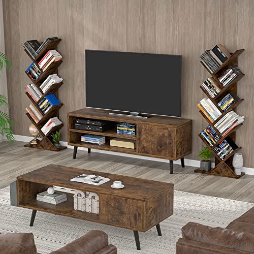 Topfurny Tree Bookshelf, 9-Tier Shelf Rustic Brown Bookcase, Retro Wood Storage Rack For Cds/Movies/Books, Anti-Fall Utility Organizer Shelves For Living Room, Bedroom, Home Office, Rustic Brown #TOP4