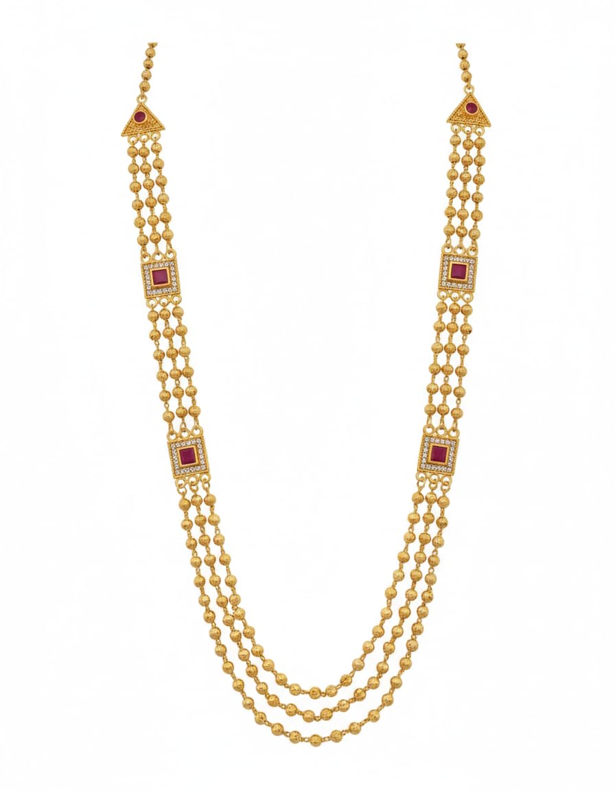 KRISHNA FASHION JEWELLERY Gold Plated Mala for Women, Traditional Long Necklace with Red Stone Embellishments - Review, Price and Buying Guide
