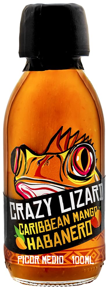 CRAZY LIZARD Mango Habanero Hot Sauce – Fruity Hot Sauce – Salsa Picante Gourmet de Mango y Habanero – Medium Heat – 100 ml