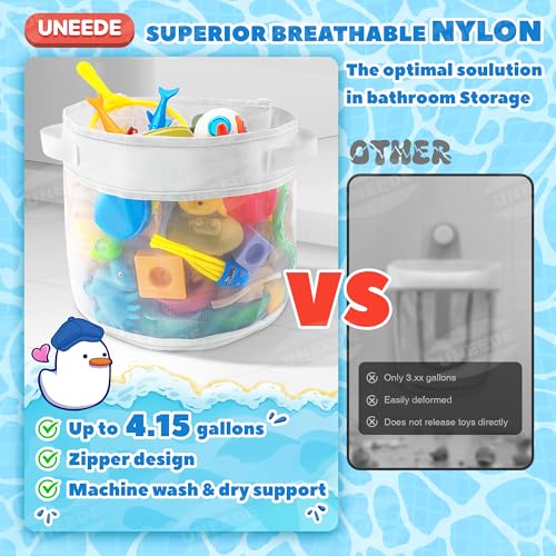 UNEEDE Bath Toy Organizer,4 Gallons Bathtub Toy Storage Organizer,Quick Access Bath Toy Holder for Bathtub,Baby Organizere,Quick Dry Baby for Tub,Mesh Shower Caddy