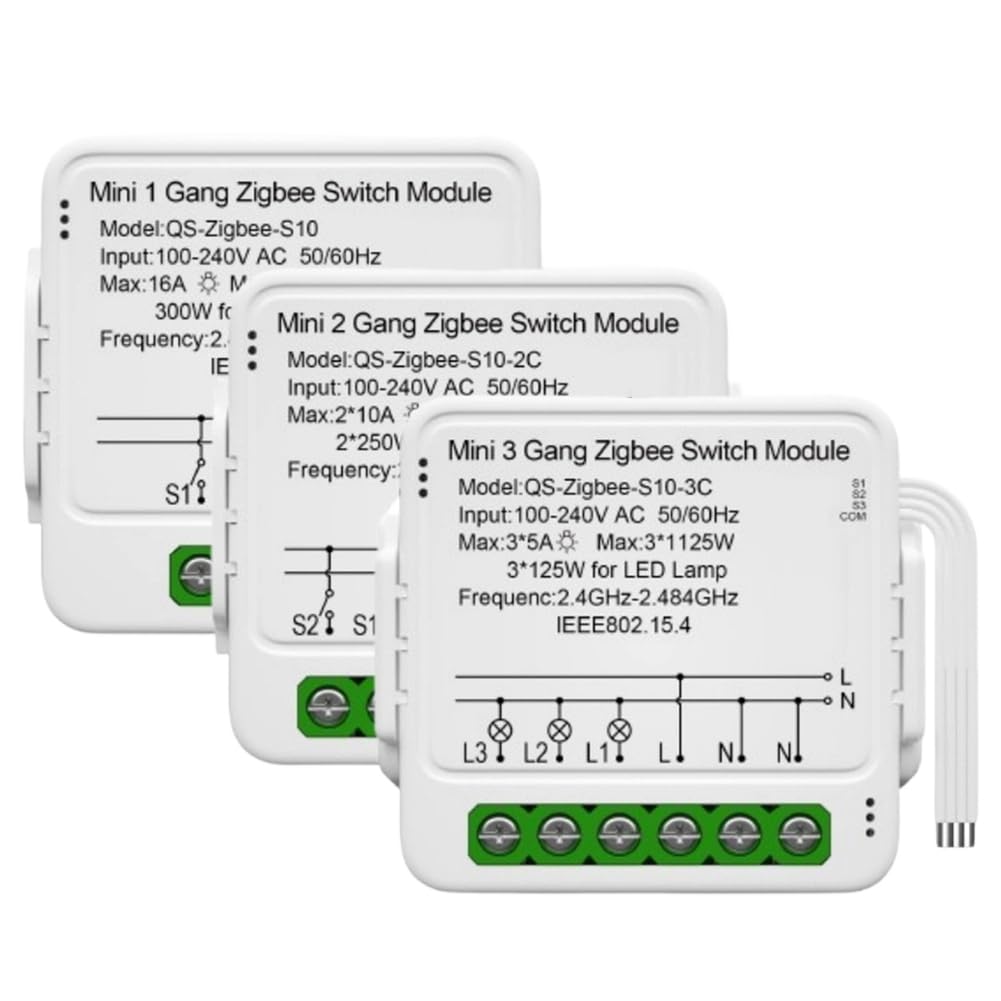 Aundhegrtt As Shown Tuya Zigbee Mini Light Switch Module App Controlled 1/2/3 Way With Gateway Functionality