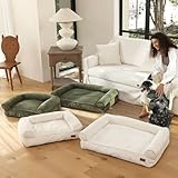 FUKUMARU Hundebett für große Hunde, Flauschiges & Hundesofa mit wasserabweisender TPU-Schicht, Cordstoff, Waschbar und rutschfest, Abnehmbarer Reißverschlussbezug, 93 x 63 x 22 cm, Grün